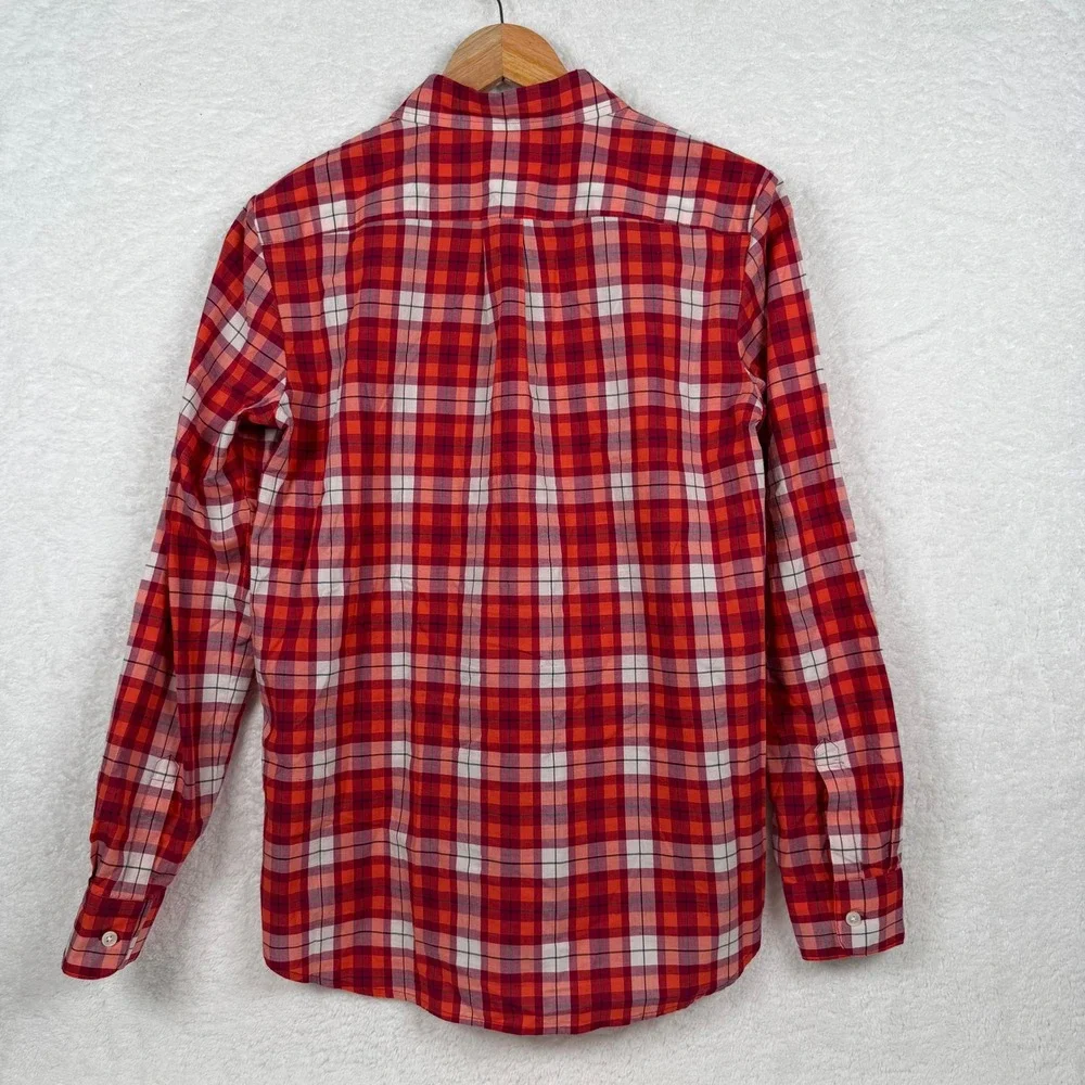 Banana Republic Button Down Mens Size M Red Plaid Soft‎ Wash Long Sleeve Shirt